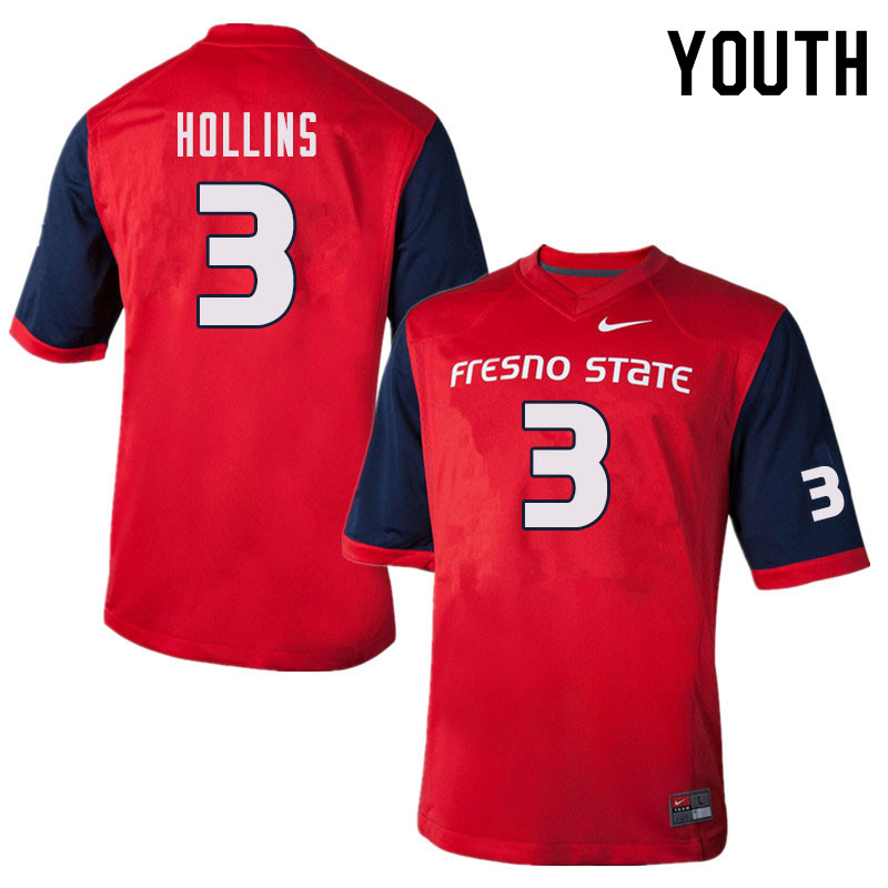 Youth #3 Jacob Hollins Fresno State Bulldogs College Football Jerseys Sale-Red - Click Image to Close